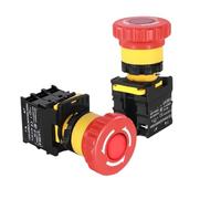 Pulsador Parada de Emergencia Cabeza Champiñón 220V 10A NC | Pulsador parada emergencia cabeza champiñón, contacto plata 10A, 22mm, autoblocante, 6-380V.