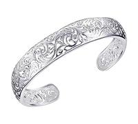 Pulsera abierta de plata de ley 925 con bisel hueco para mujer, pulsera abierta, relojes para correr con velocidad y distancia, talla única, Plata, No es una piedra preciosa