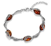Pulsera Ajustable Con Ámbar Verdadero Y Plata De Ley 925 Para Mujeres