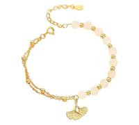 Pulsera ajustable con cadena de oro y perlas para mujer, collar y aretes de piedras preciosas energéticas, talla única, Zinc, No es una piedra preciosa