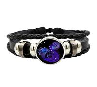 Pulsera ajustable de 12 constelaciones con signos del zodiaco, pulseras de cuero negro, pulseras de cuero negro para mujeres y hombres, joyería de cumpleaños, Refer to description, Consulta la