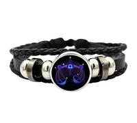 Pulsera ajustable de 12 constelaciones con signos del zodiaco, pulseras de cuero negro, pulseras de cuero negro para mujeres y hombres, joyería de cumpleaños, Refer to description, Consulta la
