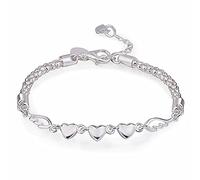 Pulsera ajustable de corazón de ley, pulseras de corazón de amor para mujer, pulseras ajustables hipoalergénicas de plata de ley con infinito, joyería delicada de plata, talla única, Metal, No es una