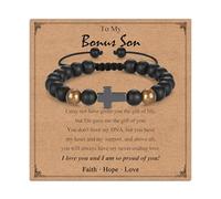 Pulsera ajustable de cruz de fe para niños, pulsera de cuentas de piedra natural negra, cumpleaños, graduación, San Valentín, vuelta a la escuela, Navidad, regalo cristiano para hijo, nieto, sobrino