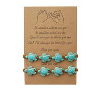 Pulsera ajustable de cuentas de tortuga turquesa bohemia, tejida a mano, pulsera con tarjeta para mujer, hombre, joyería de playa, calavera, pulsera de cuero para mujer, talla única, Turquesa, No es