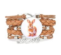 Pulsera Ajustable De Cuero Trenzado Con Diseño De Conejo De La Amistad Inf
