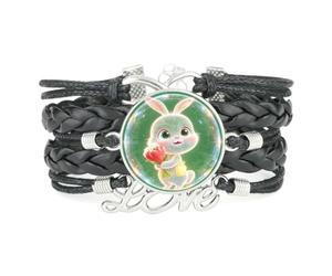 Pulsera Ajustable De Cuero Trenzado Con Diseño De Conejo Y Proyección Inf