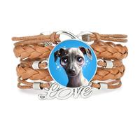 Pulsera Ajustable De Cuero Trenzado Con Diseño De Galgo Y Ojos Grandes Inf
