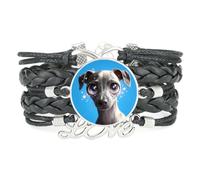 Pulsera Ajustable De Cuero Trenzado Con Diseño De Galgo Y Ojos Grandes Inf