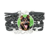 Pulsera Ajustable De Cuero Trenzado Con Diseño De Perra Pastora De Ojos Gr