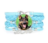 Pulsera Ajustable De Cuero Trenzado Con Diseño De Perra Pastora De Ojos Gr