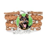 Pulsera Ajustable De Cuero Trenzado Con Diseño De Perra Pastora De Ojos Gr