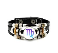 Pulsera Ajustable De Cuero Trenzado En Capas Con Diseño De Difracción Degradada Del Signo Zodiacal Virgo, Brazalete Étnico Punk Hecho A Mano, Accesorio De Amistad, Regalo De Cumpleaños O Navidad.