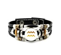Pulsera Ajustable De Cuero Trenzado En Capas Con Diseño De Fallas De Textura Y Tecnología Del Signo Acuario, Brazalete Étnico Punk Hecho A Mano, Accesorio De Amistad, Regalo De Cumpleaños Y Navidad.