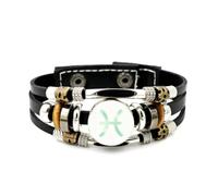 Pulsera Ajustable De Cuero Trenzado En Capas Con Diseño Del Signo Zodiacal Piscis, Difracción Simple, Brazalete Étnico Musical Hecho A Mano, Accesorio De Amistad, Regalo De Cumpleaños Y Navidad.