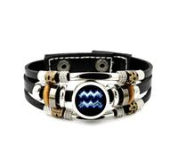 Pulsera Ajustable De Cuero Trenzado En Capas Con El Signo Acuario, Símbolo De La Suerte Cibernética, Brazalete Étnico Musical Hecho A Mano, Accesorio De Amistad, Regalo De Cumpleaños O Navidad.