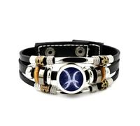 Pulsera Ajustable De Cuero Trenzado En Capas Con El Signo De Caligrafía De Piscis Y Entrelazamiento Cuántico, Brazalete Étnico Punk Hecho A Mano, Accesorio De Amistad, Regalo De Cumpleaños O Navid
