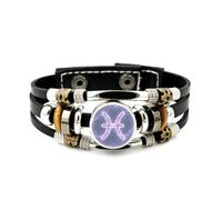 Pulsera Ajustable De Cuero Trenzado En Capas Con El Signo Zodiacal Piscis, Diseño De Entrelazamiento Cuántico, Brazalete Étnico Punk Hecho A Mano, Accesorio De Amistad, Regalo De Cumpleaños O Navi
