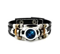 Pulsera Ajustable De Cuero Trenzado En Capas Con El Símbolo Del Entrelazamiento Cuántico Del Signo Sagitario, Brazalete Étnico Musical Hecho A Mano, Accesorio De Amistad, Regalo De Cumpleaños Y Na