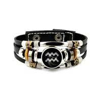 Pulsera Ajustable De Cuero Trenzado En Capas Con El Símbolo Del Signo Acuario, La Partícula De La Suerte Y El Flujo, Brazalete Étnico Punk Hecho A Mano, Accesorio De Amistad, Regalo De Cumpleaños