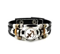 Pulsera Ajustable De Cuero Trenzado En Capas Con Lazo De Engranaje Del Signo Sagitario Estilo Steampunk, Brazalete Étnico Musical Hecho A Mano, Accesorio De Amistad, Regalo De Cumpleaños Y Navidad