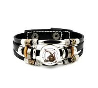 Pulsera Ajustable De Cuero Trenzado En Capas Con Lazo De Engranaje Del Signo Sagitario Estilo Steampunk, Brazalete Étnico Musical Hecho A Mano, Accesorio De Amistad, Regalo De Cumpleaños Y Navidad