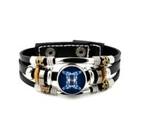 Pulsera Ajustable De Cuero Trenzado Multicapa Estilo Punk Con Cristales De Hielo Rotos Y Arco De Géminis, Brazalete Étnico Rock And Roll Hecho A Mano, Accesorio De Amistad, Regalo De Cumpleaños O N
