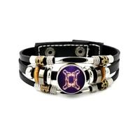 Pulsera Ajustable De Cuero Trenzado Multicapa Estilo Punk Con Cristales Rotos Y Arco De Géminis, Brazalete Étnico Rock And Roll Hecho A Mano, Accesorio De Amistad, Regalo De Cumpleaños O Navidad.
