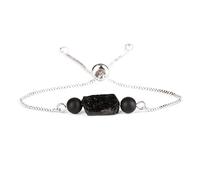 Pulsera ajustable de piedra preciosa mineral de turmalina negra natural, piedra de lava, ónix, para mujeres y hombres, ágata mate X plata