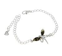 Pulsera ajustable de plata de ley 925 y ámbar báltico auténtico - GL534, One Size, Papel Piedra Plata de ley, Ámbar