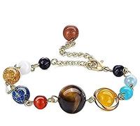 Pulsera ajustable del sistema solar, hecha a mano con cuentas de piedra natural, pulseras trenzadas para hombres y mujeres