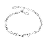 Pulsera ajustable para mujer, pulsera ajustable de corazón de ley 925, accesorios de joyería de moda para banquetes, bodas, collares elegantes para mujer, talla única, Metal, No es una piedra preciosa