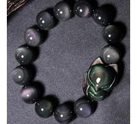 Pulsera Arco Iris Obsidiana Cabeza Grande Pequeño Zorro Hada Pulsera Piedra Natural Suerte Señoras Hombres Pulsera De Cristal Joyería,18mm