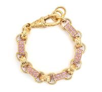 Pulsera Belcher de eslabones gitanos chapada en plata y oro de 13 mm con piedras - Longitud ajustable - Diseño de cadena con piedras brillantes - Joyería elegante - Bling King London, 7.5in 77g, Latón