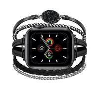 Pulsera bohemia con cuentas para Apple Watch Band compatible con 9 8 7 SE Series 6/5/4 Correa de reloj multicapa hecha a mano de cuero para mujer para iWatch Bands 3/2/1 (38mm/40mm/41mm, Black)