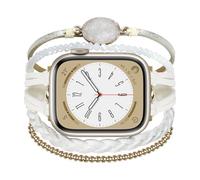 Pulsera bohemia con cuentas para Apple Watch Band compatible con 9 8 7 SE Series 6/5/4 Correa de reloj multicapa hecha a mano de cuero para mujer para iWatch Bands 3/2/1 (38mm/40mm/41mm, White)