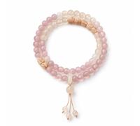Pulsera bohemia con cuentas para mujer, cuentas de tono rosa y neutro con dije de borla, pulsera elástica de doble capa, joyería minimalista apilable para regalo de uso diario