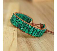 Pulsera bohemia de malaquita para mujeres y hombres, joyería hecha a mano, cuentas de tubo de piedra natural, pulsera de cuero, pulsera de abalorios, regalos creativos, tamaño de hombre