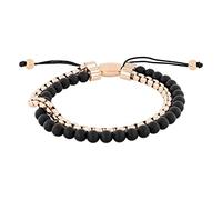 Pulsera bolo de nailon ajustable de doble hebra con cuentas de acero inoxidable para hombre, Metal, Ónix