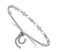 Pulsera bolo de plata de ley 925 chapada en rodio pulido con circonita cúbica de imitación de diamante y corazón de amor de 1,8 mm, regalo de joyería para mamá, talla única, Circonia cúbica Gema Metal