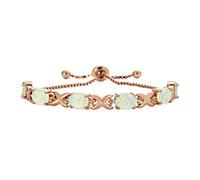 Pulsera Bolo Infinito de Tenis con Figura Ovalada Iridiscente de Piedra Preciosa y Ópalo Blanco Creado para Mujer, Chapada en Oro Rosa de Plata de Ley .925 Ajustable Deslizante de 7 Pulgadas