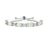 Pulsera Bolo Infinito de Tenis con Óvalo Iridiscente de Piedra Preciosa y Ópalo Blanco Creado para Mujer, Plata de Ley .925 Chapada en Rodio, Deslizante Ajustable de 7 Pulgadas