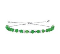 Pulsera Bolo Minimalista de Cuentas de Semilla de Jade Verde Oscuro para Mujeres y Adolescentes - Piedra Preciosa Auténtica - Deslizante Ajustable - Plata de Ley .925 Rodio - 6-7 Pulgadas