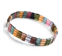 Pulsera Brazalete de Cuentas rectangulares de Cristal de Piedras Preciosas de Cuarzo turmalina de Colores Naturales (Color : As Shown)