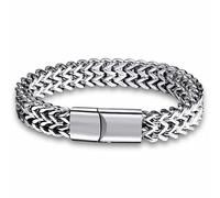 Pulsera Cadena Cubana de Acero Inoxidable para Hombres Mujeres, Plateado, Pulsera para hombre con cadena de acero inoxidable de color plata, Esclavas Pulseras Hombre Cadena Cuadradas