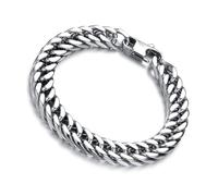 Pulsera Cadena de Eslabones para Hombre de Acero Inoxidable Plateada | Malla de Metal Pesado, Cierre de Pinza y Broche Cuadrado, Libre de Plomo y Níquel