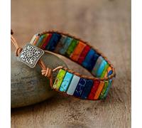 Pulsera Chakra Joyería Hecha A Mano Multicolor Color Natural Tubo Cuentas de Cuero Abrigo Pulsera Parejas Pulseras Regalos Creativos (Hebilla cuadrada) (Hebilla de flores) (Hebilla cuadrada)