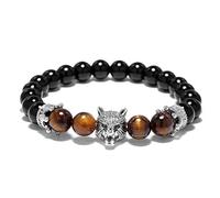 Pulsera Chakras, 7 Cuentas De Chakra Natural Ojo De Tigre Piedra Brazalete De Obsidiana Lobo De Plata Joyería Animal Elástico Yoga Orar Pulseras Encanto Difusor Mujeres Hombres Regalo