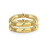 Pulsera chapada en oro de 14 quilates para mujer, gruesa, curvada, apilable, con bolas, elásticas, 7, Resina, Ágata