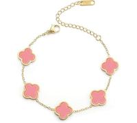 Pulsera chapada en oro de 18 quilates con diseño de trébol de la suerte para mujer, color blanco, negro, rojo y verde, con diseño de flor de cuatro hojas, regalo de joyería de moda para mujer, talla